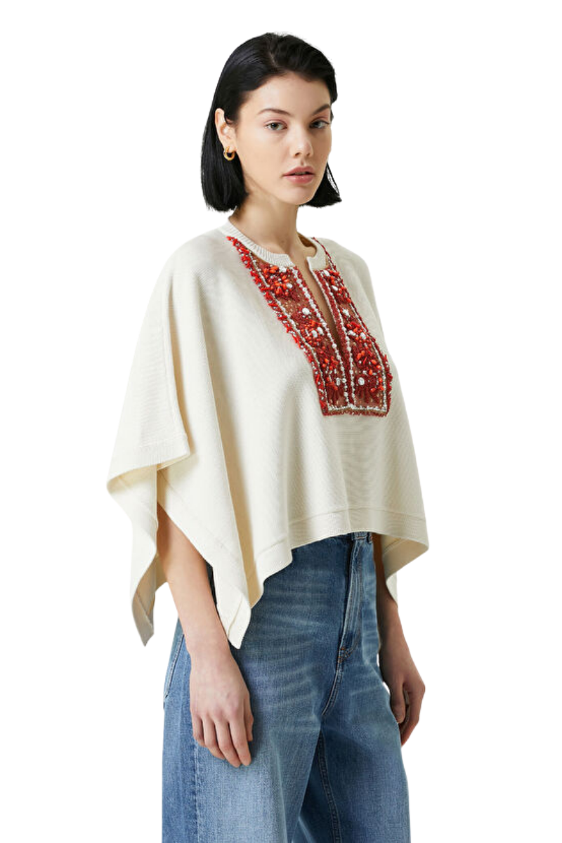 Valentino Cream Embroidered Cape Avorio/corallo 4B3Ks02V8Dq_Ld5