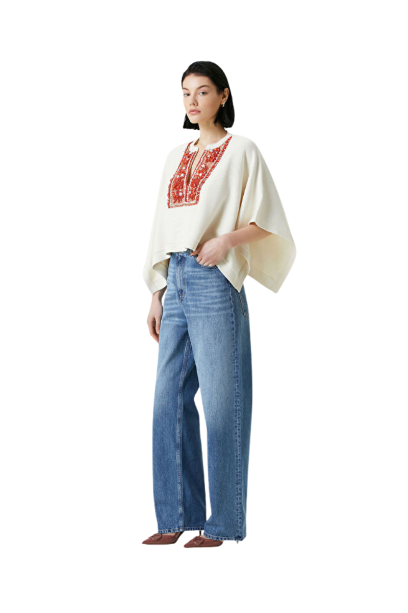 Valentino Cream Embroidered Cape Avorio/corallo 4B3Ks02V8Dq_Ld5