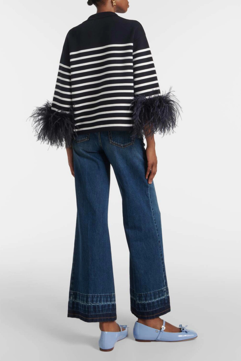 Valentino Garavani Valentino Garavani Striped Feather-Trimmed Blouse