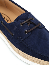 Tods Suede Espadrille Boat Loafers in Navy