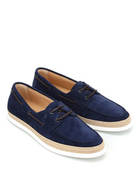 Tods Suede Espadrille Boat Loafers in Navy