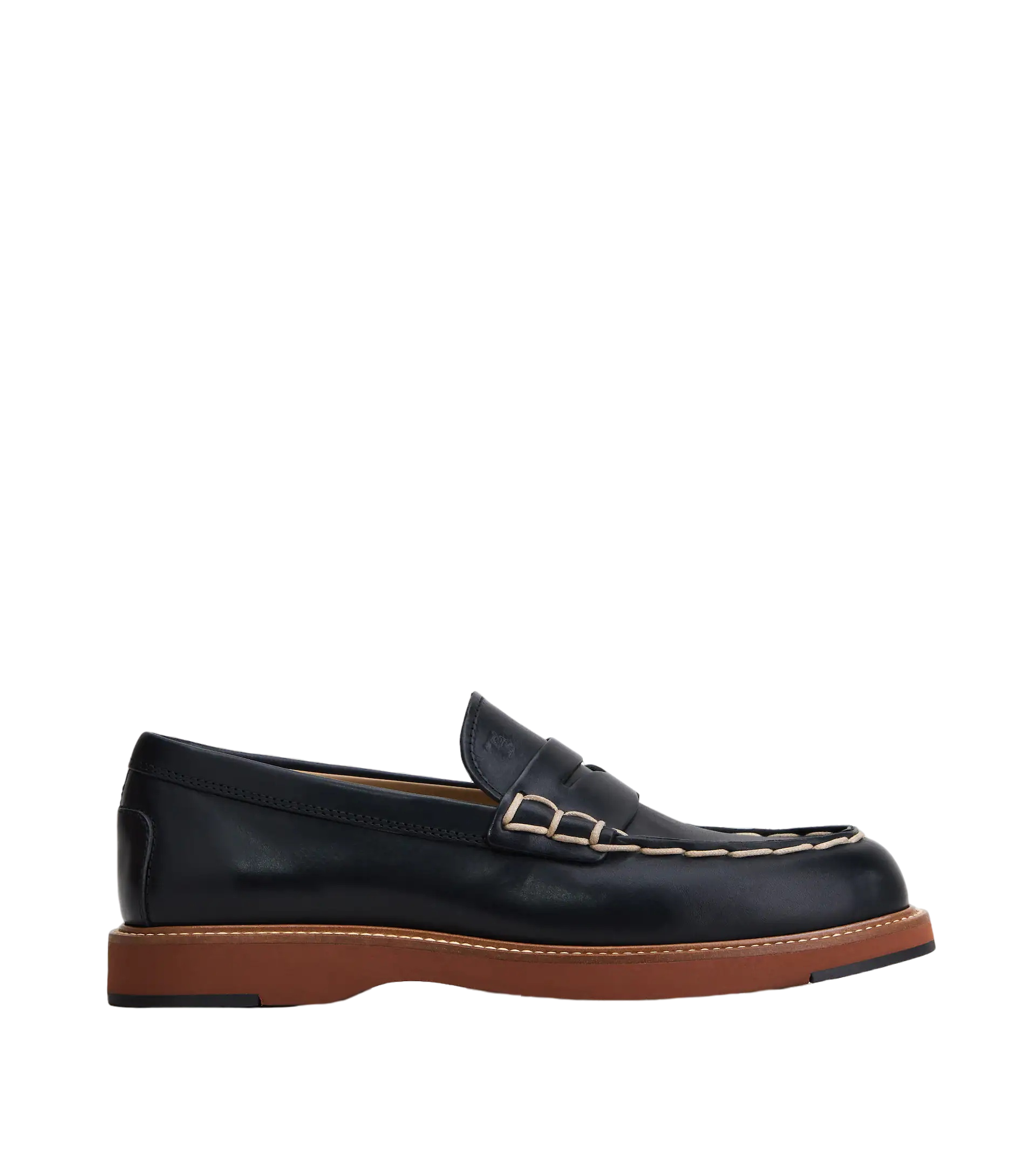 Tods Smooth Leather Penny Loafers with Contrast Stitching