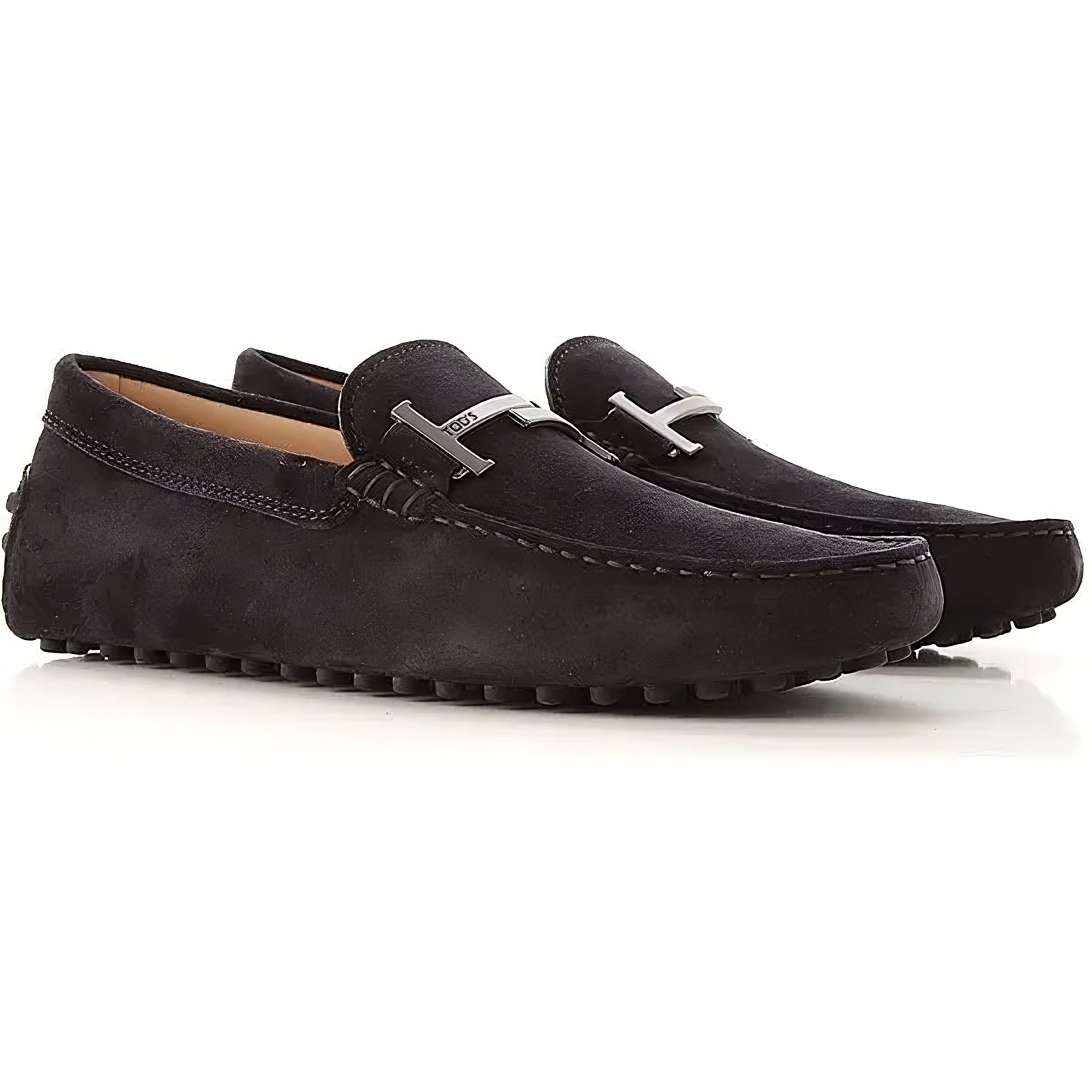 Tods Suede Gommino Driving Loafers with Metal Buckle Black