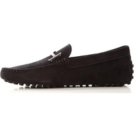 Tods Suede Gommino Driving Loafers with Metal Buckle Black