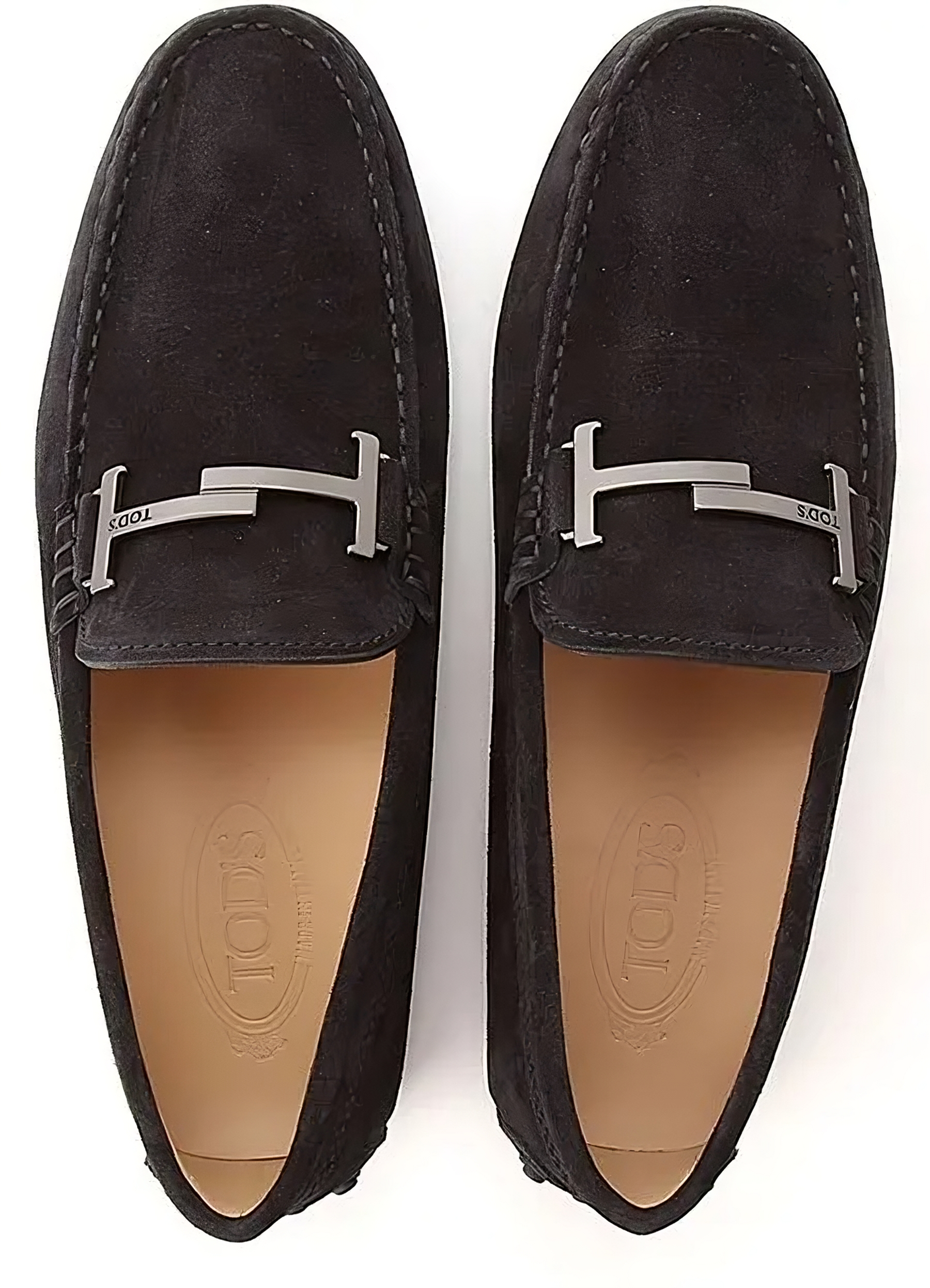 Tods Suede Gommino Driving Loafers with Metal Buckle Black