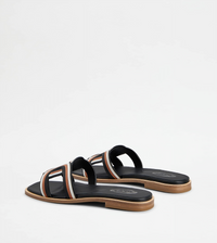 Tods Women's Leather Multi-Strap Flat Sandals Black Multi