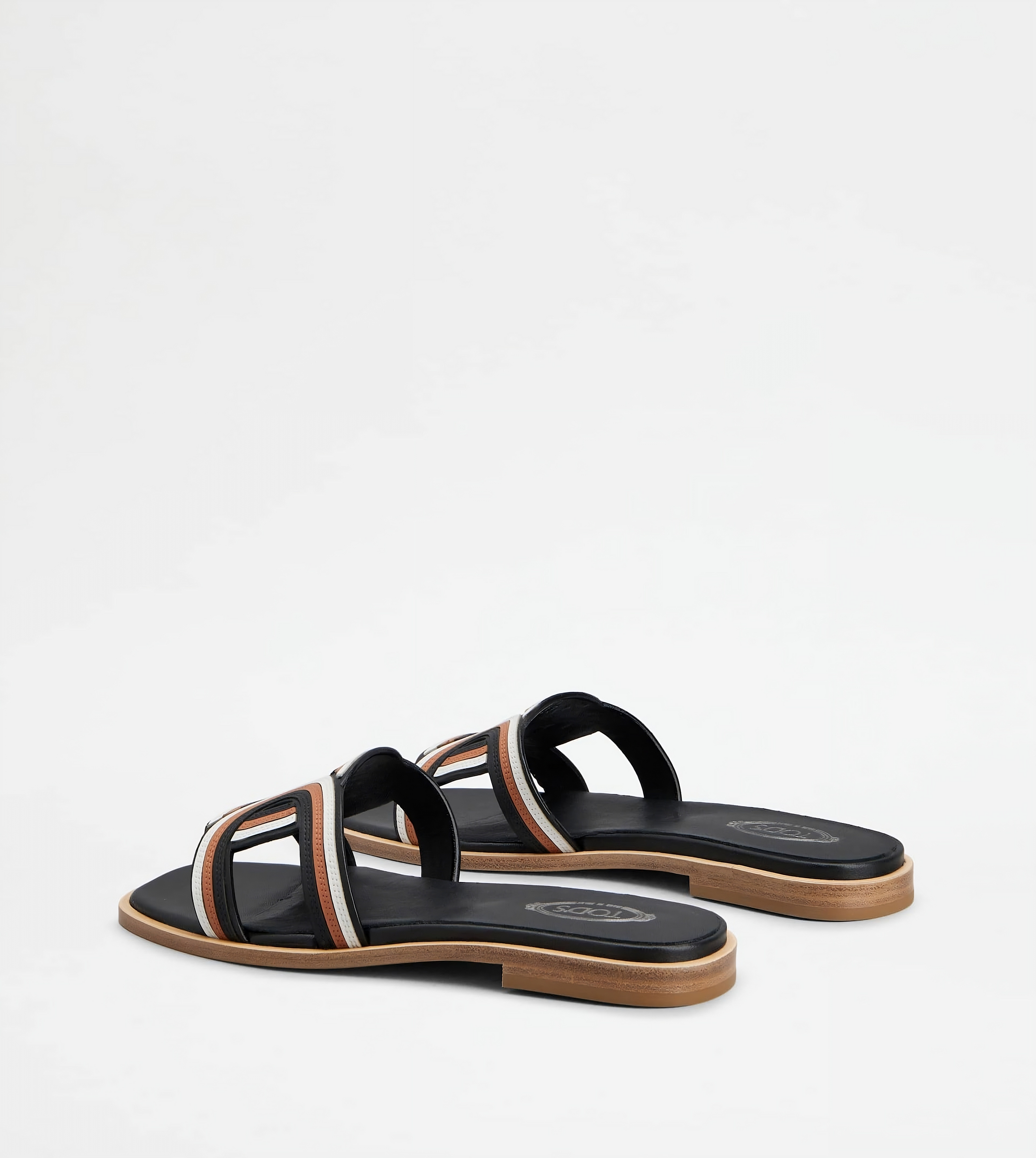 Tods Women's Leather Multi-Strap Flat Sandals Black Multi