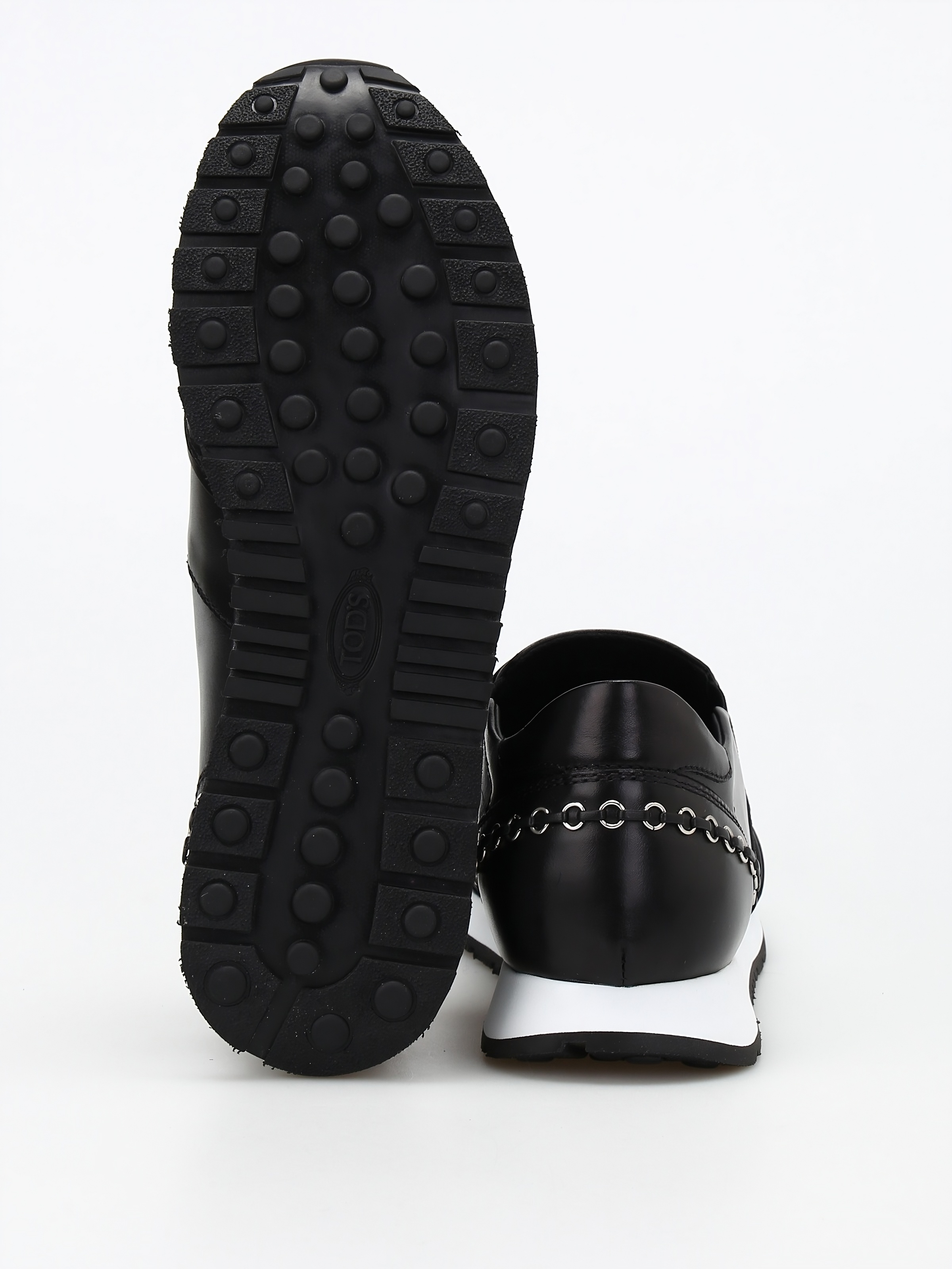 Tods Leather Fringe Metallic Chain Slip-On Sneakers