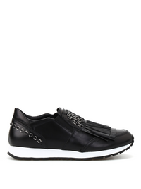 Tods Leather Fringe Metallic Chain Slip-On Sneakers