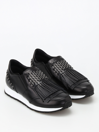 Tods Leather Fringe Metallic Chain Slip-On Sneakers
