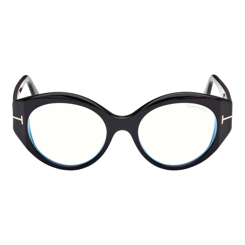 Tom Ford Tom Ford Eyeglasses Round Full Rim, Shiny Black Frame and Clear/Blue-Light Block Lenses Lens FT5950-B001