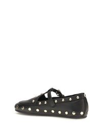 GANNI Ganni Women Mary Jenny Studded Ballerinas In Pebbled Leather