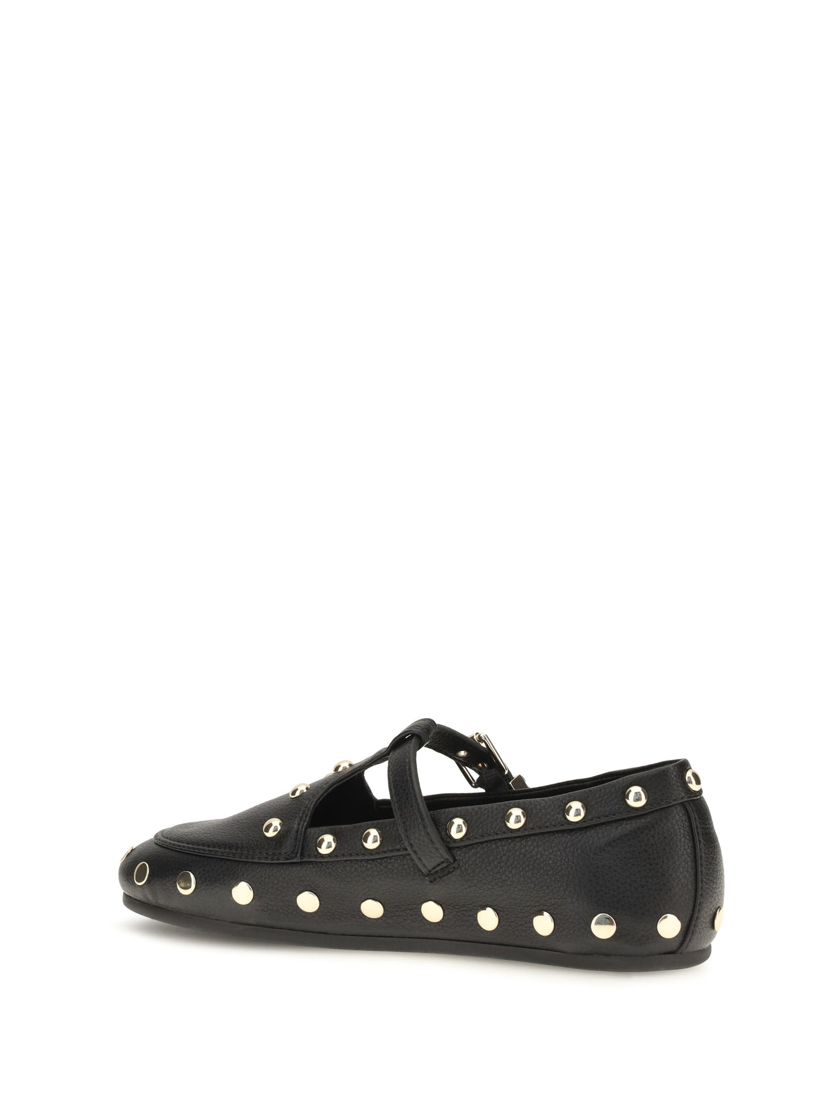 GANNI Ganni Women Mary Jenny Studded Ballerinas In Pebbled Leather