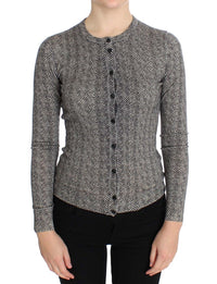 Dolce & Gabbana Black White Wool Top Cardigan Women's Sweater