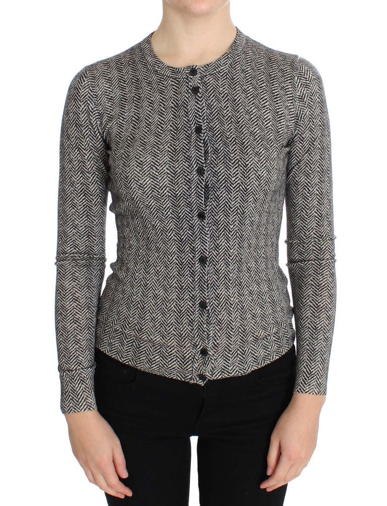Dolce & Gabbana Black White Wool Top Cardigan Women's Sweater