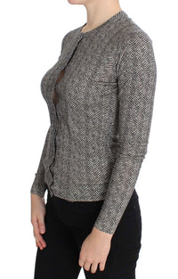 Dolce & Gabbana Black White Wool Top Cardigan Women's Sweater