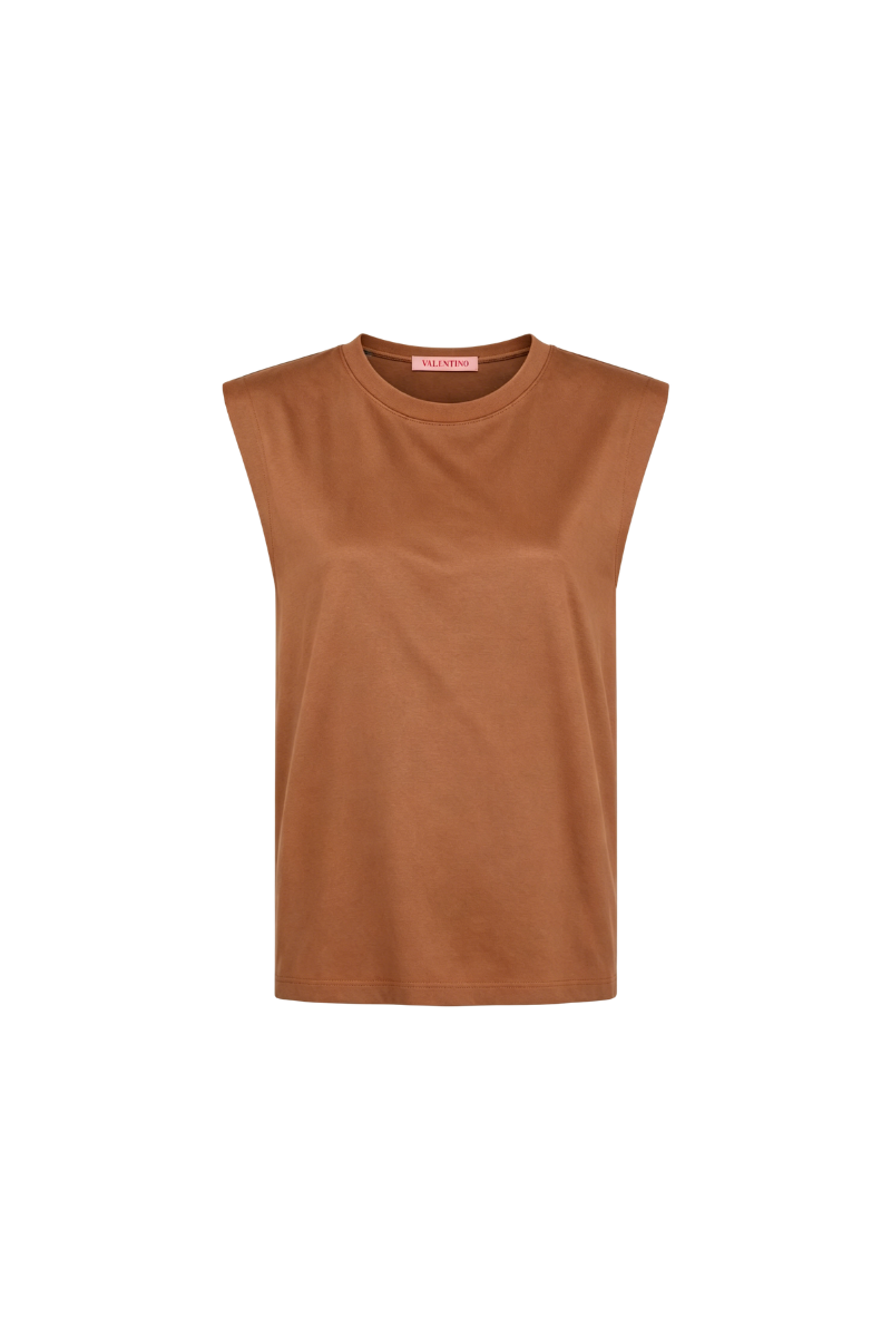 Valentino Garavani Valentino Garavani Padded-Shoulder Cotton Top Beige 4B3Mg22M8Gg_0Bg