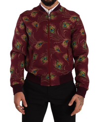 Dolce & Gabbana Red Peacock Polyester Stretch Full Zip Men's Jacket