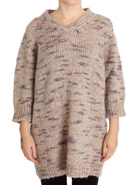 PINK MEMORIES Beige Wool Blend Knitted Oversize Women's Sweater