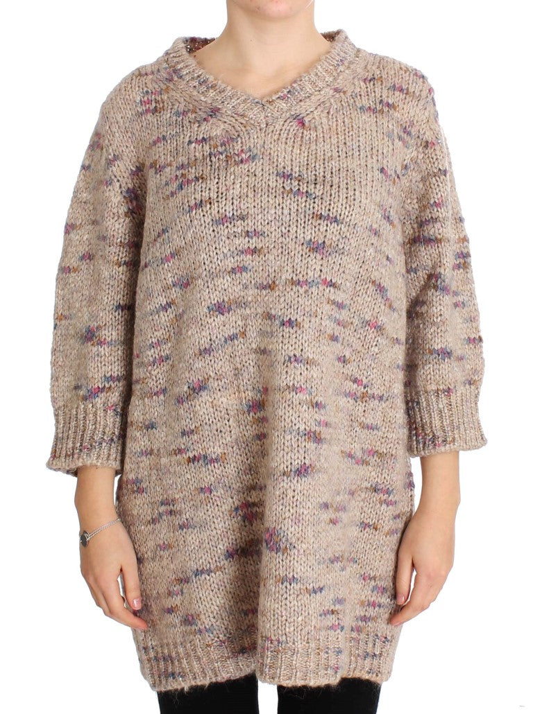 PINK MEMORIES Beige Wool Blend Knitted Oversize Women's Sweater