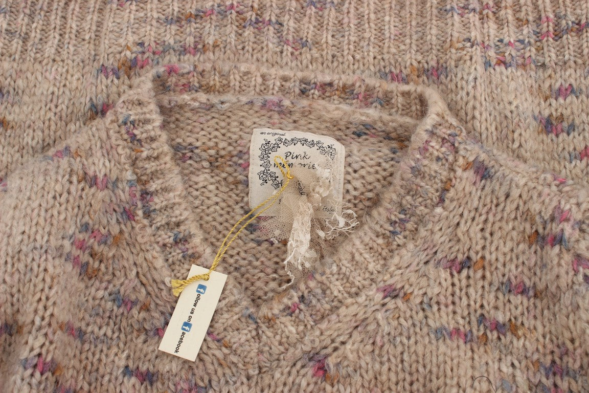 PINK MEMORIES Beige Wool Blend Knitted Oversize Women's Sweater