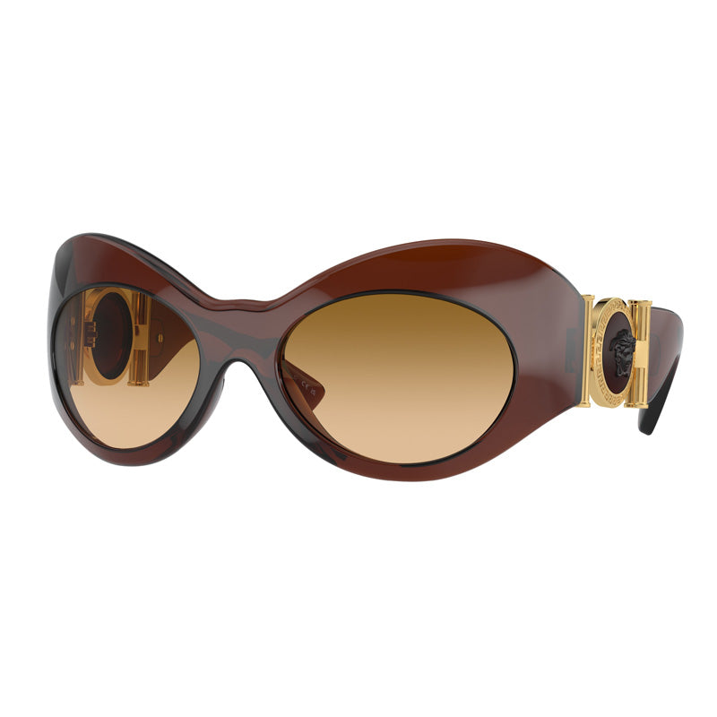 Versace Versace Sunglasses Oval Full Rim, Transparent Brown Frame and Yellow Gradient Brown Lens VE446254462L