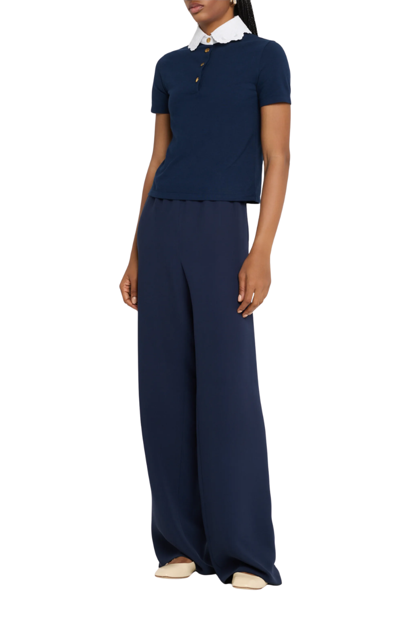 Valentino Garavani Valentino Garavani Silk Wide-Leg Pants In Navy
