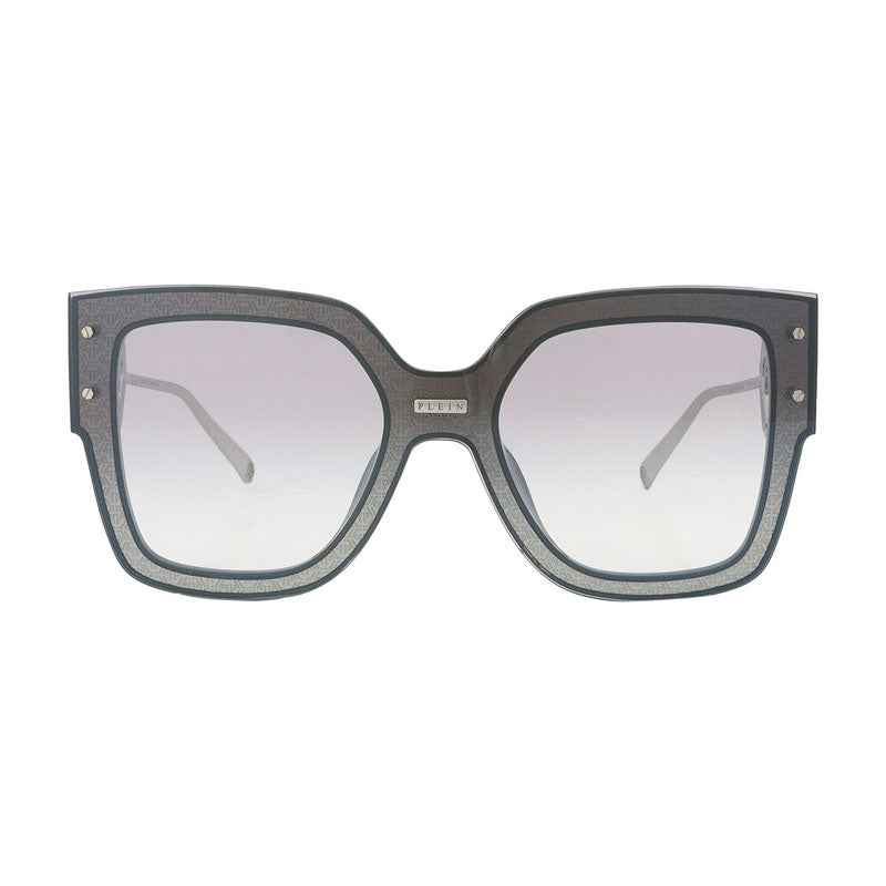 Philipp Plein Sunglasses Rectangle Full Rim, Black Frame and Silver Mirror Lens SPP041MZ42X