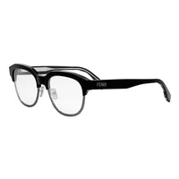 Fendi Eyeglasses Browline Full Rim, Black/Shiny Silver Frame and Clear Demo Lenses Lens FE50068U020