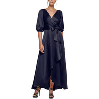 Womens Surplice Satin Maxi Dress Midnight