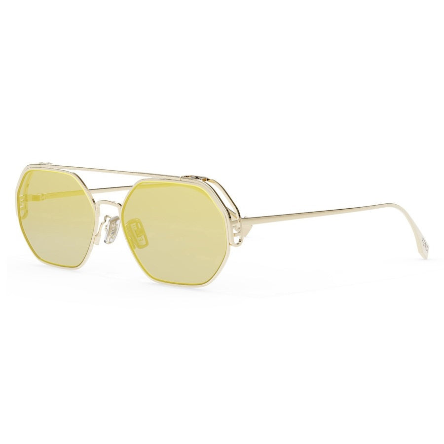 Fendi Fendi Sunglasses Geometric Full Rim, Gold Frame and Yellow Mirror Lens FE40039U10L