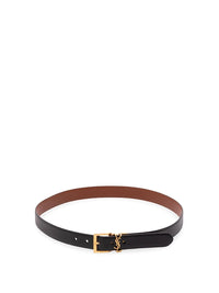 Saint Laurent Men Cassandre Vadim Reversible Belt In Smooth Leather