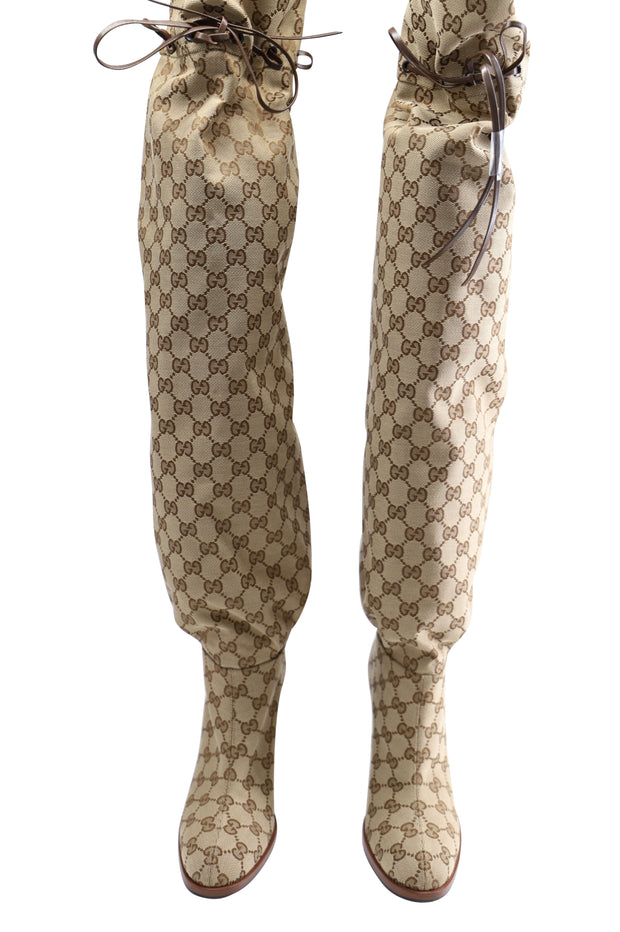 Gucci Gg Canvas Thigh-High Boots – Bluefly