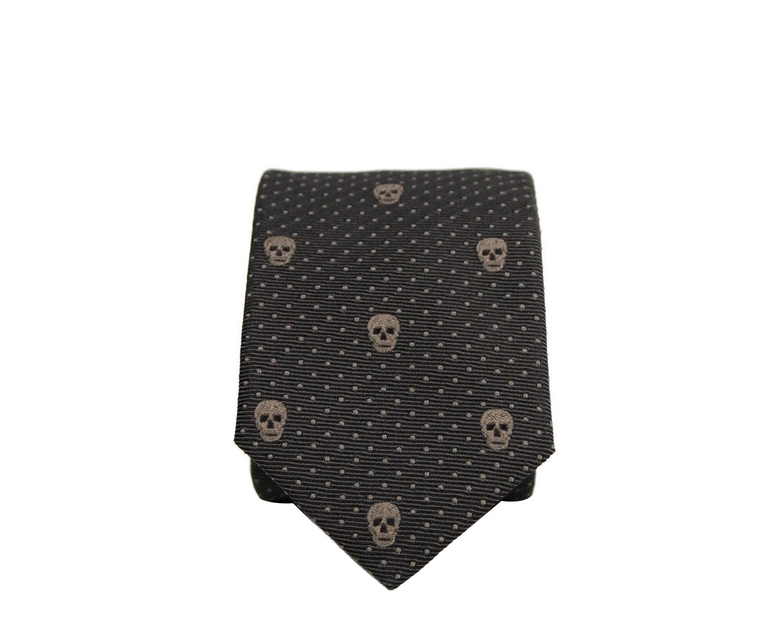 Alexander McQueen Men's Brown Skull Polka Dot Silk Tie (5 Cm)