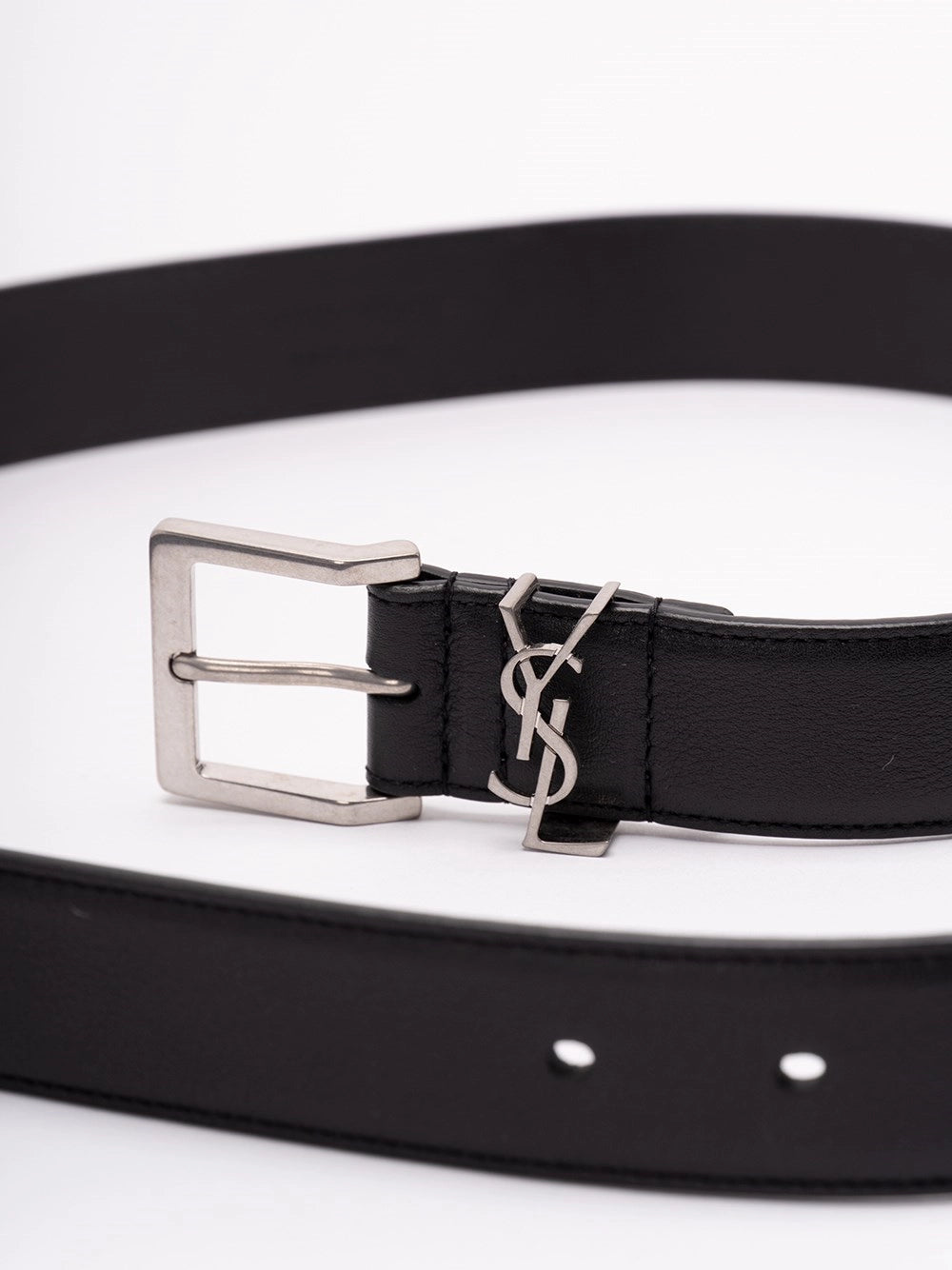 Saint Laurent Men Cassandre Vadim Belt In Smooth Leather