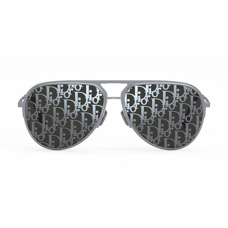 Dior Sunglasses Aviator Full Rim, Shiny Palladium Frame and Blue Grey Dior Pattern Mirror Lens DIORESSENTIALA2UF0A8