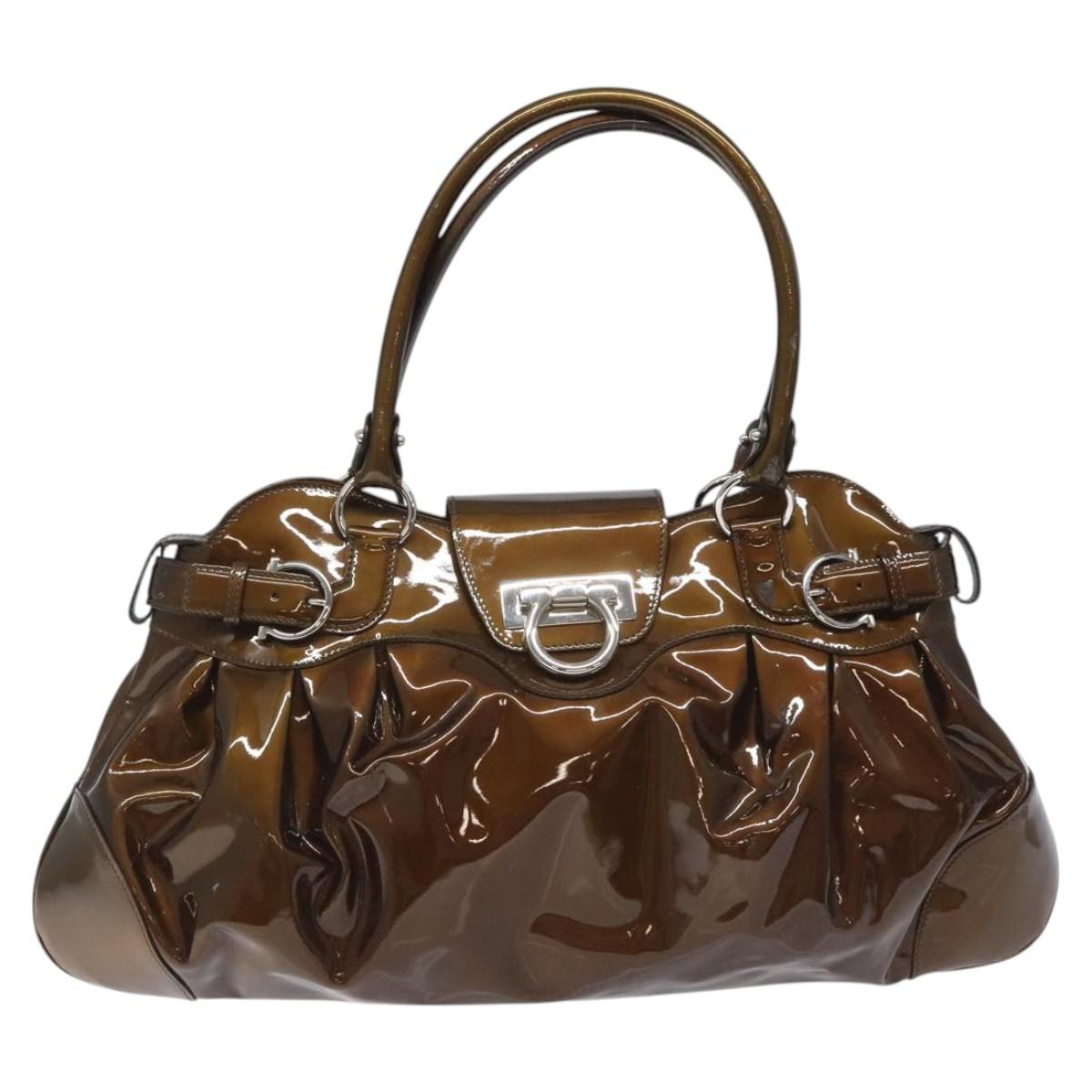 Salvatore Ferragamo Marisa Brown Patent Leather Shoulder Bag (Pre-Owned)