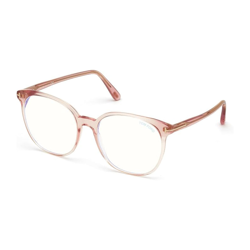 Tom Ford Eyeglasses Round Full Rim, Shiny Transparent Blush Frame and Clear Demo Lenses Lens TF5671-F-B072