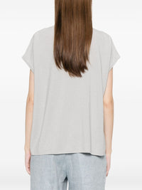 Fabiana Filippi Fabiana Filippi Women's V-Neck Short Sleeves Knitted Construction Cotton V-Necked Top