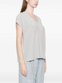 Fabiana Filippi Fabiana Filippi Women's V-Neck Short Sleeves Knitted Construction Cotton V-Necked Top