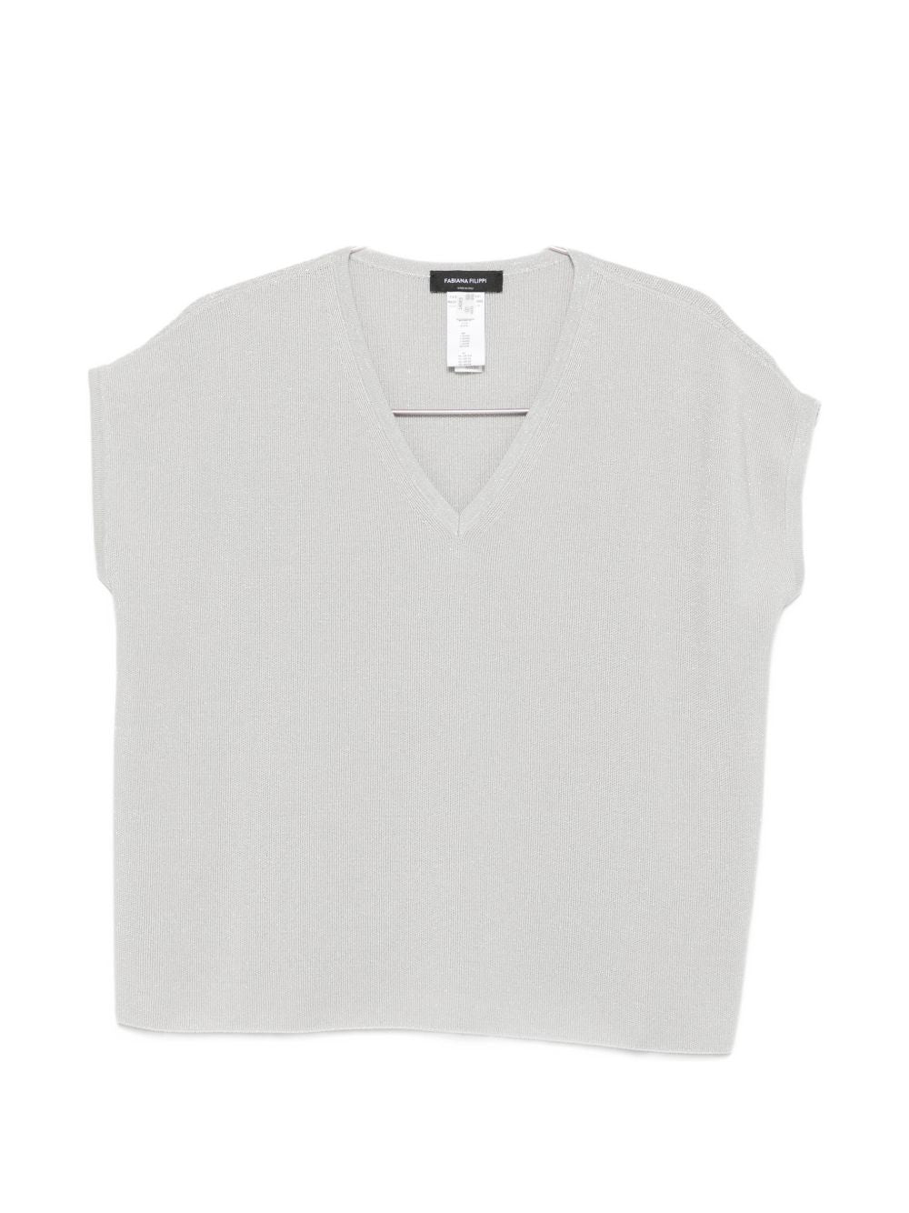 Fabiana Filippi Fabiana Filippi Women's V-Neck Short Sleeves Knitted Construction Cotton V-Necked Top