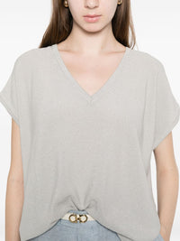 Fabiana Filippi Fabiana Filippi Women's V-Neck Short Sleeves Knitted Construction Cotton V-Necked Top