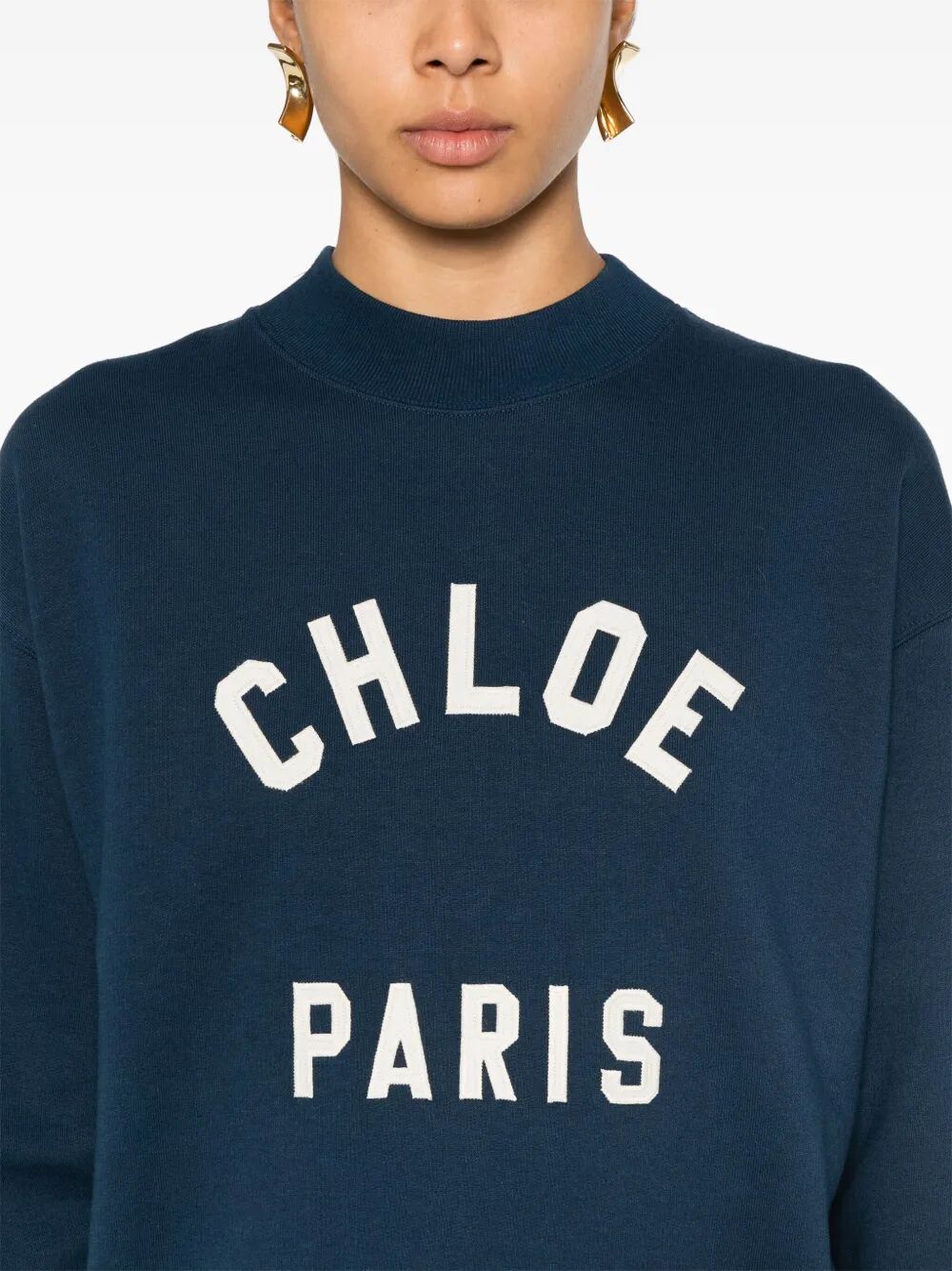 CHLOE Chloe Women Mock-Neck Cotton Fleece Logo Sweater