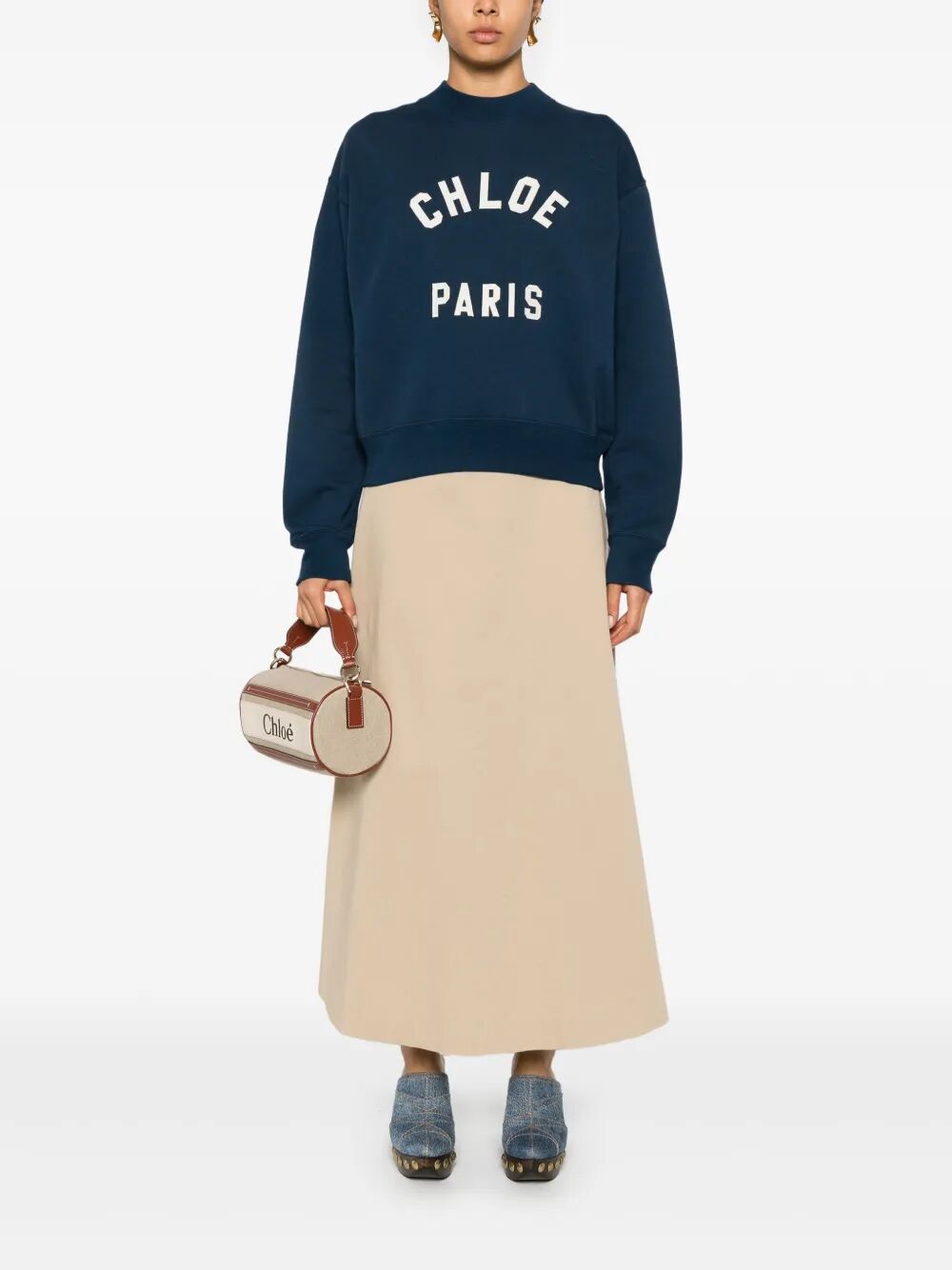CHLOE Chloe Women Mock-Neck Cotton Fleece Logo Sweater