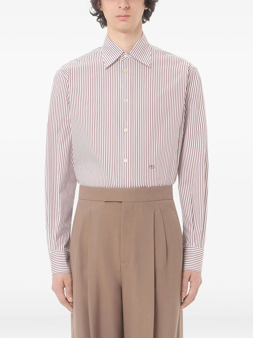 VALENTINO GARAVANI Valentino Garavani Men Valentino Cotton Poplin Striped Shirt With Vlogo Embroidery