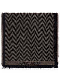 Giorgio Armani Men Sciarpa In Lana Vergine A Spina Di Pesce Con Frange