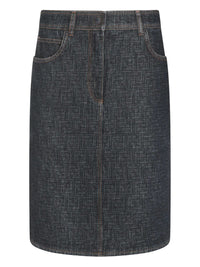 Fendi Women Flared Midi Denim Skirt With All-Over Quilted Ff Motif