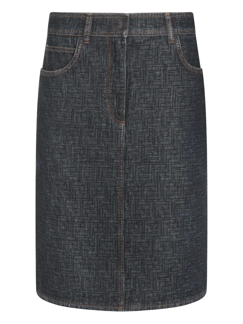 FENDI Flared Midi Denim Skirt With All-Over Quilted Ff Motif Women