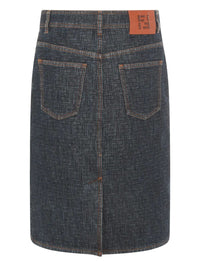 FENDI Flared Midi Denim Skirt With All-Over Quilted Ff Motif Women
