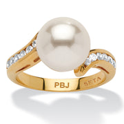 PalmBeach Jewelry Yellow Gold-plated Round Simulated Pearl and Round Cubic Zirconia Ring Sizes 5-10